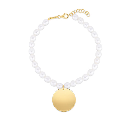 Royal Chain 14K Pearl Tag Charm Bracelet C16010