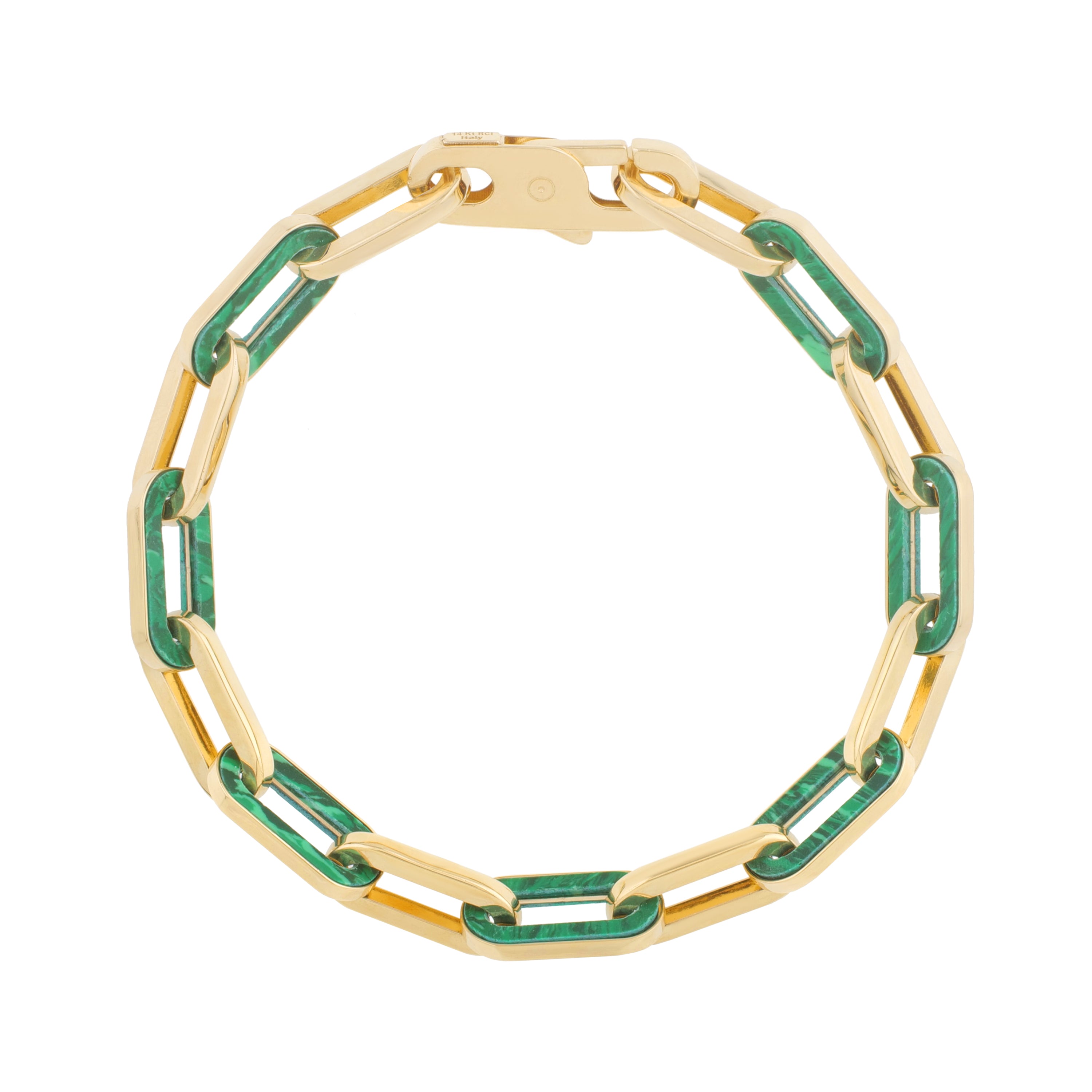 Royal Chain 14K Malachite Paperclip Gem Link Bracelet C16915