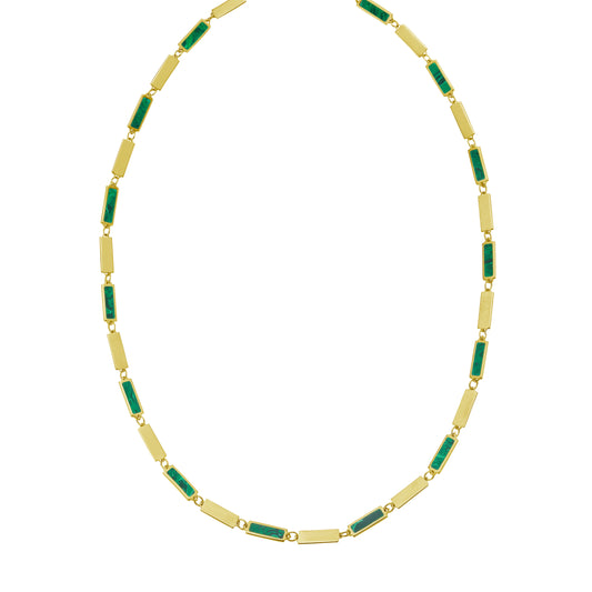 Yellow Gold Polished Inlay Gemstone Fashion Necklace