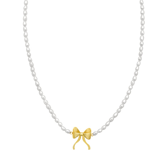 Yellow Gold Polished Darling Bows Necklace