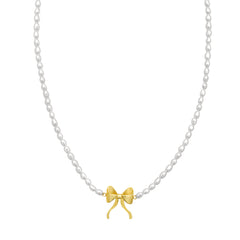 Yellow Gold Polished Darling Bows Necklace