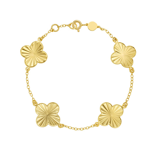 Yellow Gold Polished Golden Clovers Bracelet