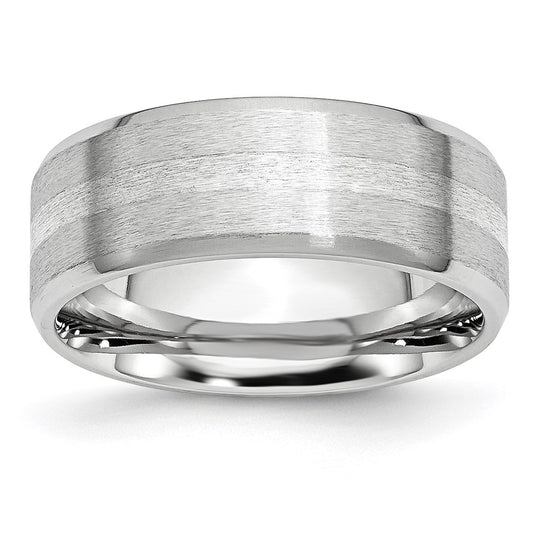 Chisel Cobalt Sterling Silver Inlay Satin and Polished Beveled Edge 8mm Band