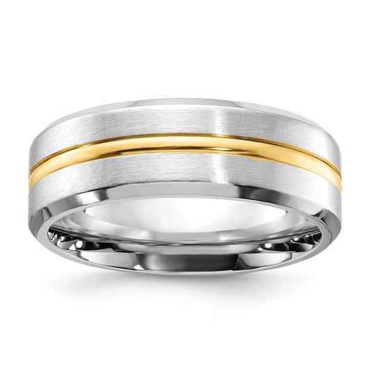 Chisel Cobalt Brushed and Polished with Yellow IP-plated Center Beveled Edge 8mm Band