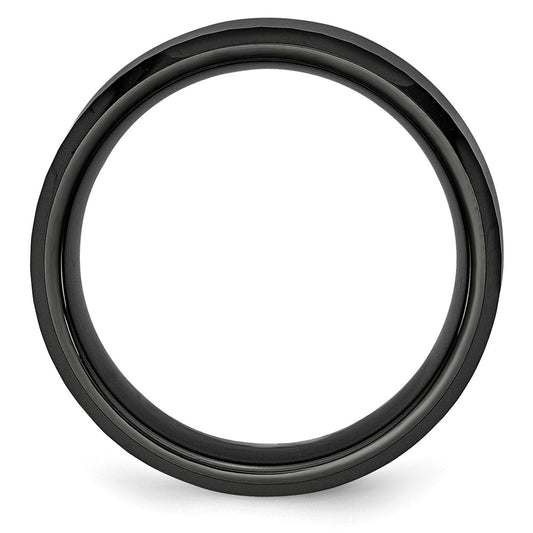 Chisel Ceramic Black Faceted Beveled Edge 8mm Polished Band