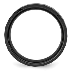 Chisel Ceramic Black Faceted Beveled Edge 8mm Polished Band