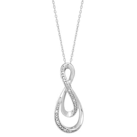 White Sterling Silver Polished Silver With Diamond Necklace