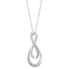 White Sterling Silver Polished Silver With Diamond Necklace
