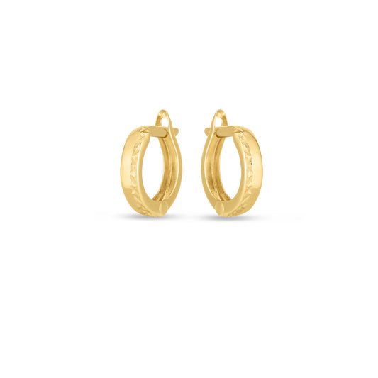 Yellow Gold Diamond Cut/ Textured Omega Back Earring