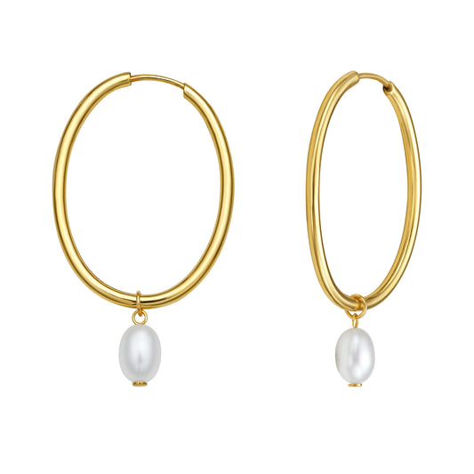 Parkplace Jewelers 14k-pearl-drop-oval-hoops-e15513