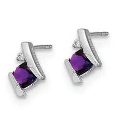 EM7398-AM-003-SSA Sterling Silver Antique Cushion Amethyst and Diamond Earrings