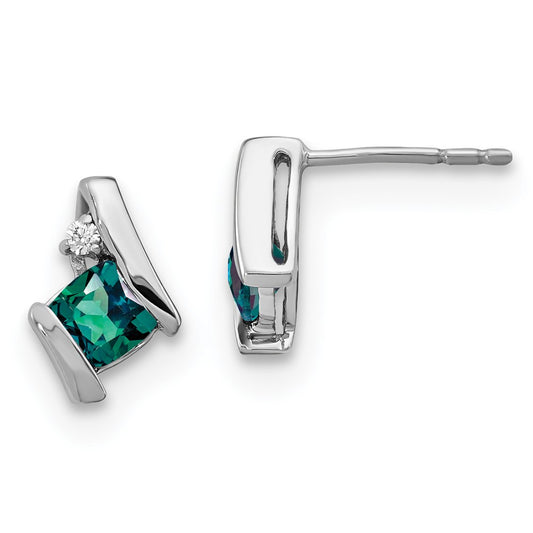 EM7398-CA-003-SSA Sterling Silver Antique Cushion Cr. Alexandrite and Diamond Earrings