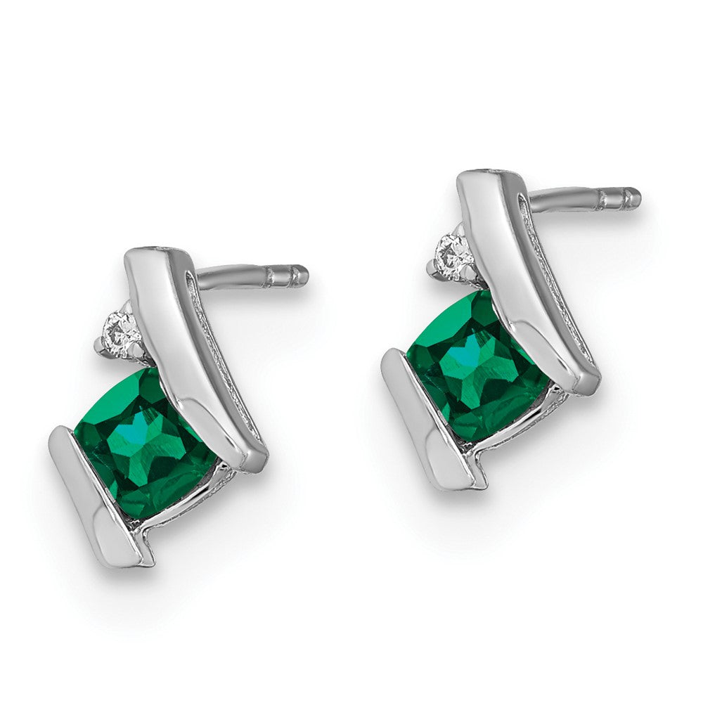 EM7398-CEM-003-SSA Sterling Silver Antique Cushion Cr. Emerald and Diamond Earrings