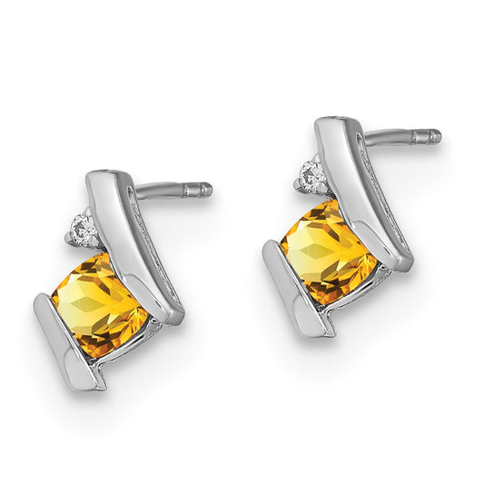 EM7398-CI-003-SSA Sterling Silver Antique Cushion Citrine and Diamond Earrings