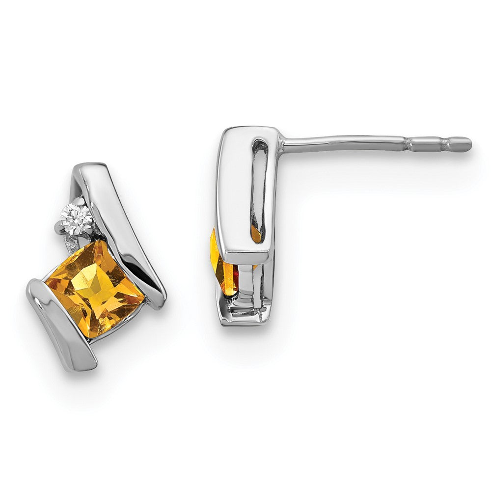EM7398-CI-003-SSA Sterling Silver Antique Cushion Citrine and Diamond Earrings