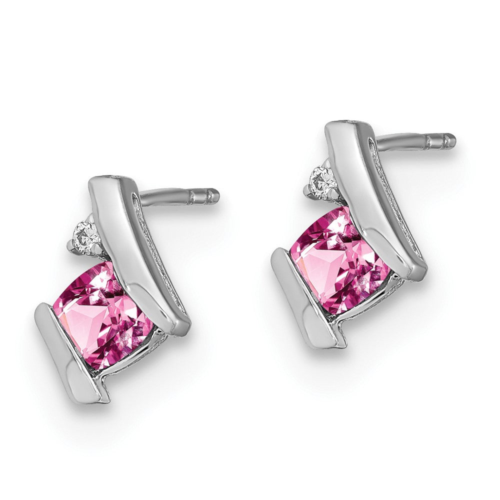 EM7398-CPS-003-SSA Sterling Silver Antique Cushion Cr. Pink Sapphire and Diamond Earrings