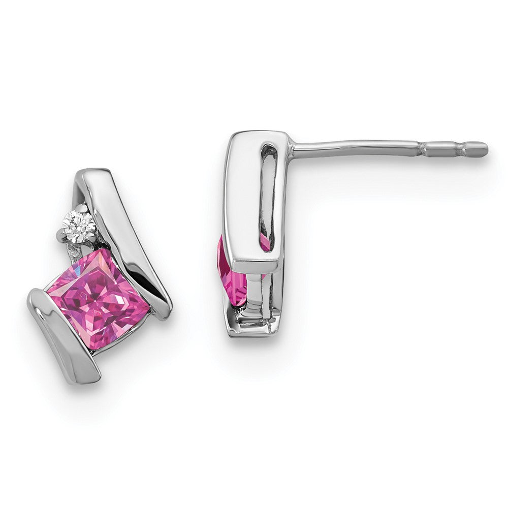 EM7398-CPS-003-SSA Sterling Silver Antique Cushion Cr. Pink Sapphire and Diamond Earrings