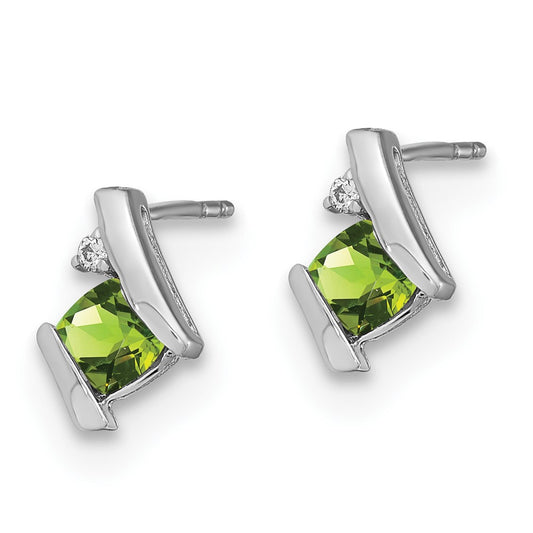 EM7398-PE-003-SSA Sterling Silver Antique Cushion Peridot and Diamond Earrings