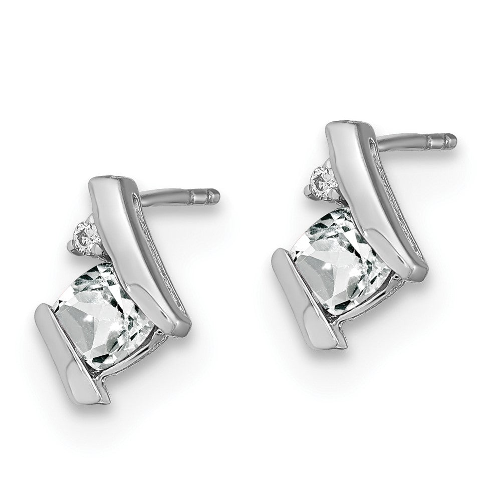 EM7398-WT-003-SSA Sterling Silver Antique Cushion White Topaz and Diamond Earrings