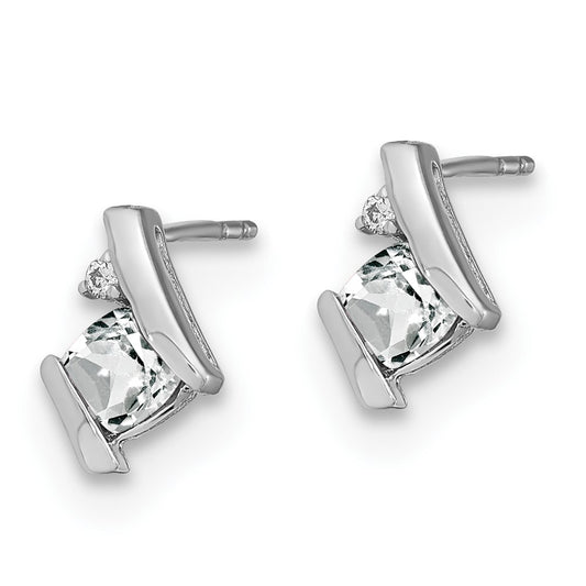 EM7398-WT-003-SSA Sterling Silver Antique Cushion White Topaz and Diamond Earrings