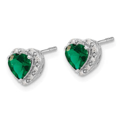EM7400-CEM-010-SSA Sterling Silver Rhodium-plated Created Emerald and Diamond Earrings