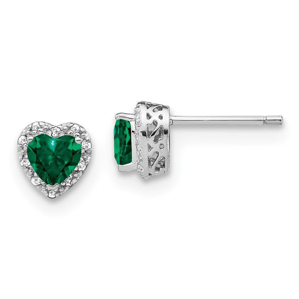 EM7400-CEM-010-SSA Sterling Silver Rhodium-plated Created Emerald and Diamond Earrings