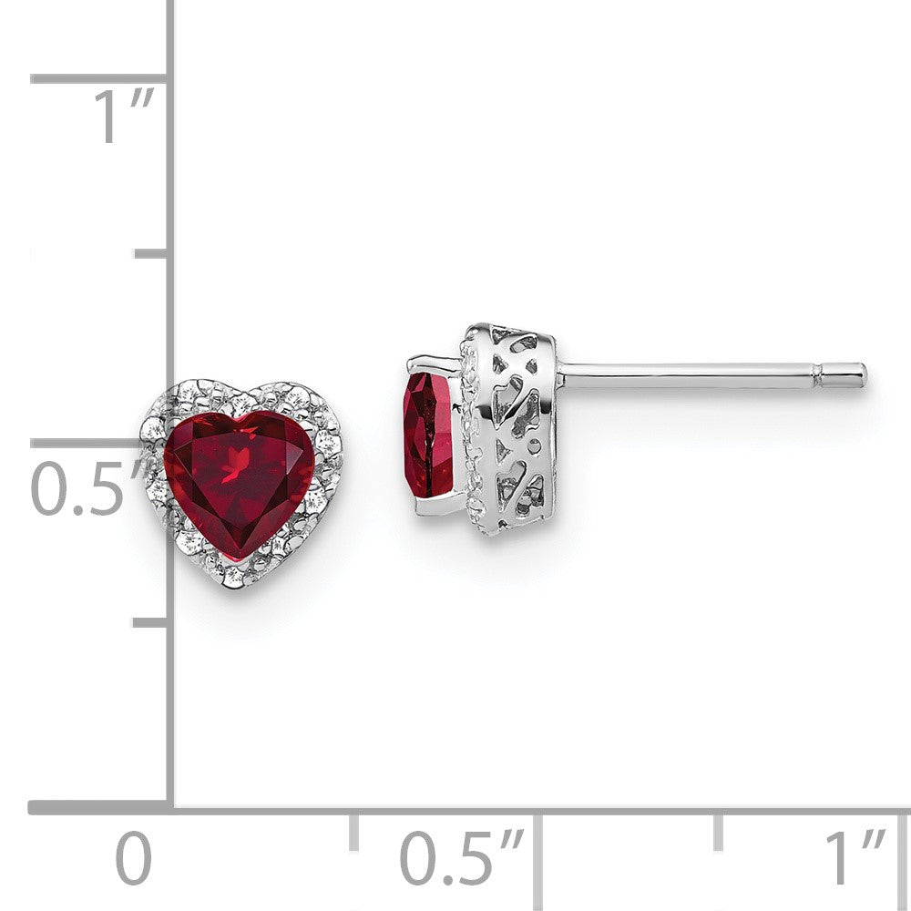 EM7400-CRU-010-SSA Sterling Silver Rhodium-plated Created Ruby and Diamond Earrings
