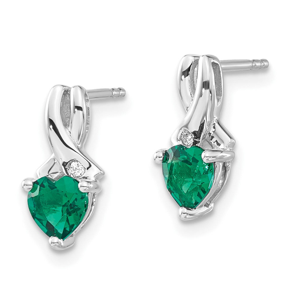 EM7401-CEM-002-SSA Sterling Silver Rhodium-plated Created Emerald and Diamond Earrings