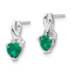 EM7401-CEM-002-SSA Sterling Silver Rhodium-plated Created Emerald and Diamond Earrings