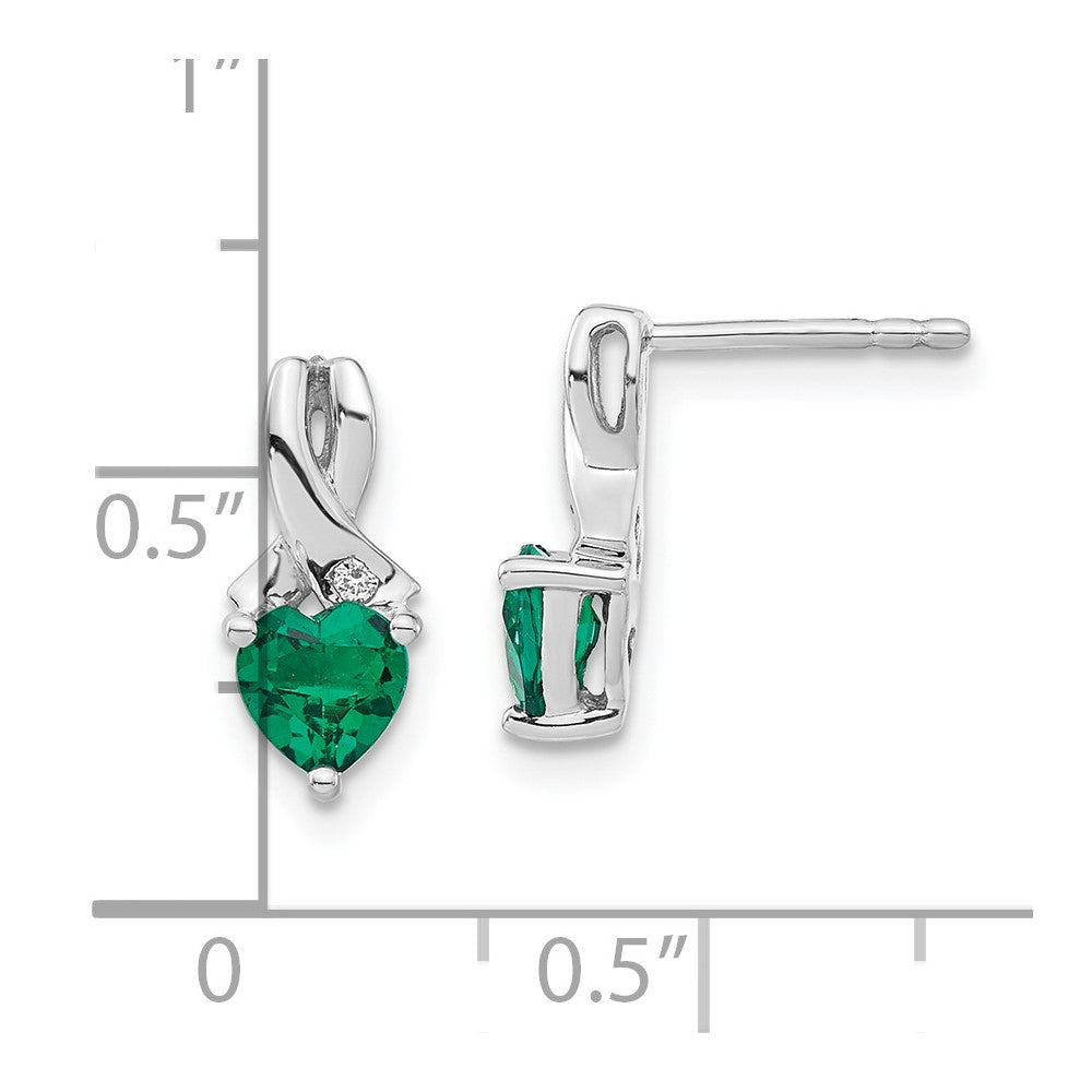 EM7401-CEM-002-SSA Sterling Silver Rhodium-plated Created Emerald and Diamond Earrings