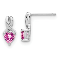 EM7401-CPS-002-SSA Sterling Silver Rhod-plated Created Pink Sapphire/Diamond Earrings
