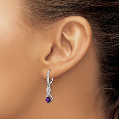 EM7402-AM-006-SSA Sterling Silver Rhodium-plated Amethyst and Diamond Earrings