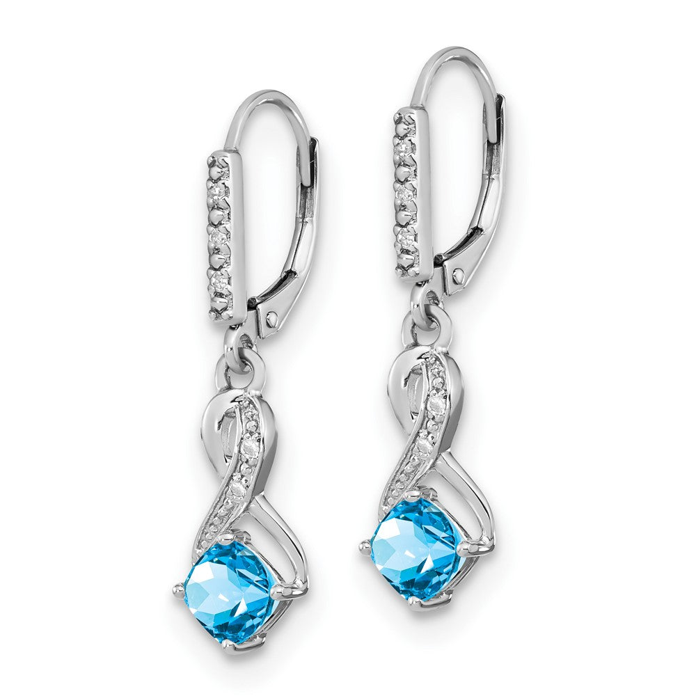 EM7402-BT-006-SSA Sterling Silver Rhodium-plated Blue Topaz and Diamond Earrings