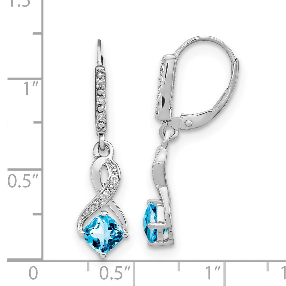 EM7402-BT-006-SSA Sterling Silver Rhodium-plated Blue Topaz and Diamond Earrings