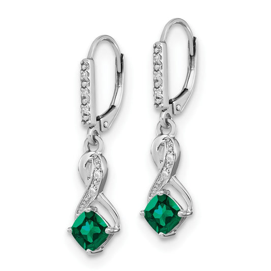 EM7402-CEM-006-SSA Sterling Silver Rhodium-plated Created Emerald and Diamond Earrings