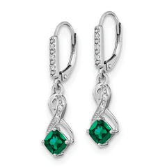 EM7402-CEM-006-SSA Sterling Silver Rhodium-plated Created Emerald and Diamond Earrings