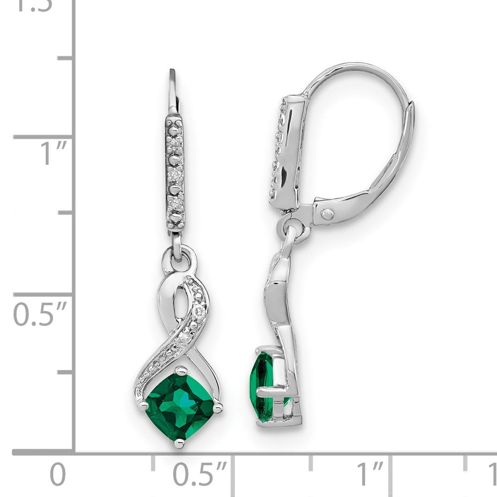 EM7402-CEM-006-SSA Sterling Silver Rhodium-plated Created Emerald and Diamond Earrings