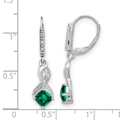 EM7402-CEM-006-SSA Sterling Silver Rhodium-plated Created Emerald and Diamond Earrings