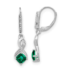 EM7402-CEM-006-SSA Sterling Silver Rhodium-plated Created Emerald and Diamond Earrings