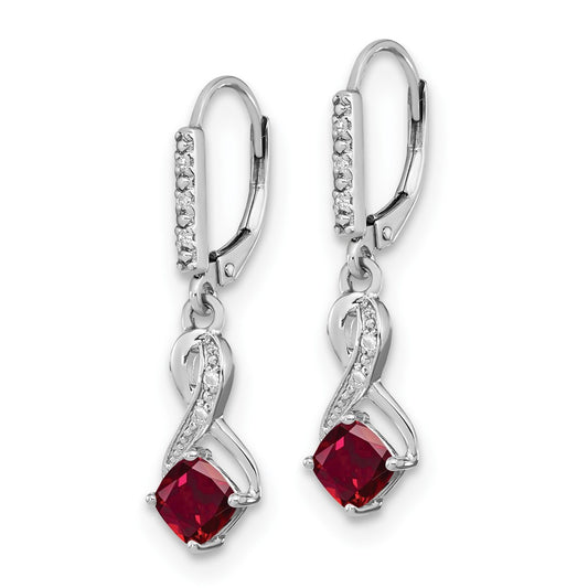 EM7402-CRU-006-SSA Sterling Silver Rhodium-plated Created Ruby and Diamond Earrings
