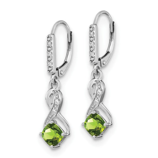 EM7402-PE-006-SSA Sterling Silver Rhodium-plated Peridot and Diamond Earrings