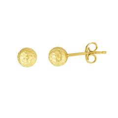 Yellow Gold Diamond Cut/ Textured Crystal Cut Ball Stud Earring
