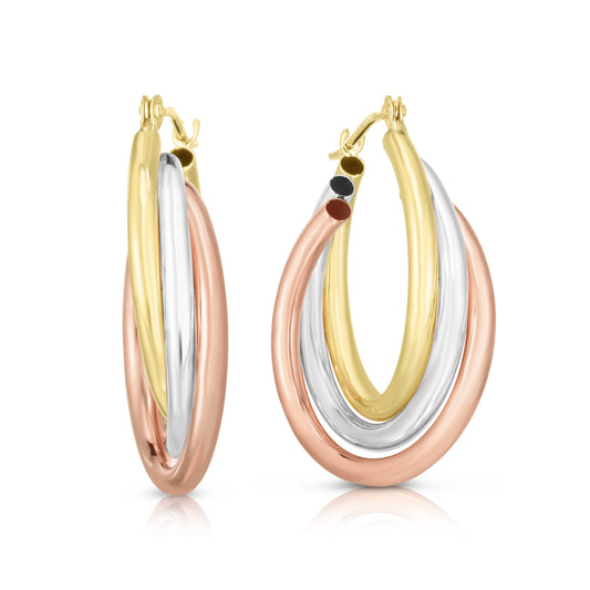 Tri-color Gold Polished Multi-row Hoop Earring