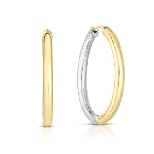 Two-tone Gold Polished Hinged Tube Hoop Earring