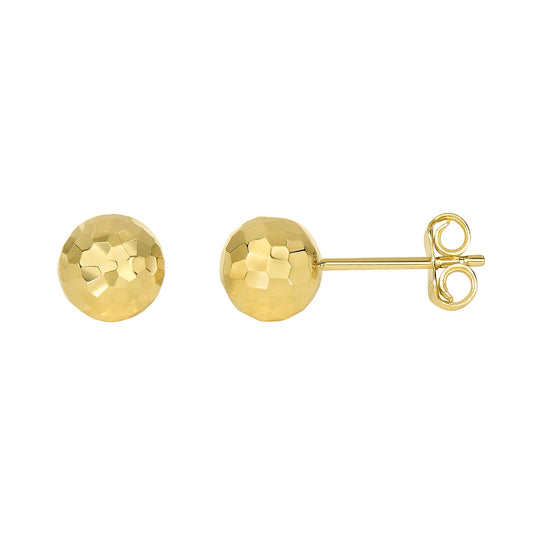 Yellow Gold Diamond Cut/ Textured Ball Stud Earring