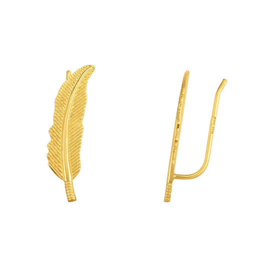 Yellow Gold Diamond Cut/ Textured Ear Climber Earring