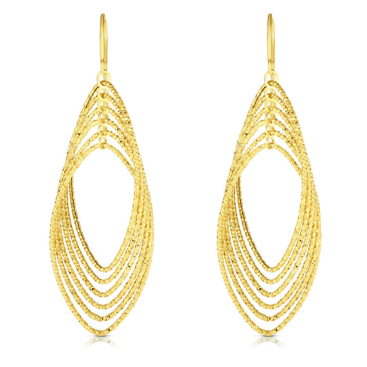 Yellow Gold Diamond Cut/ Textured Multi-layered Dangles Earring