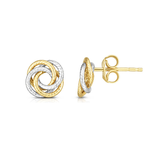 Two-tone Gold Diamond Cut/ Textured Love Knots Earring