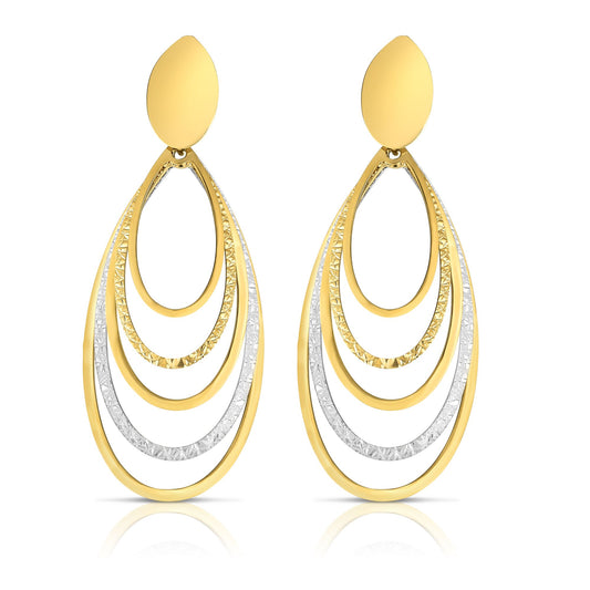 Two-tone Gold Diamond Cut/ Textured Multi-layered Dangles Earring