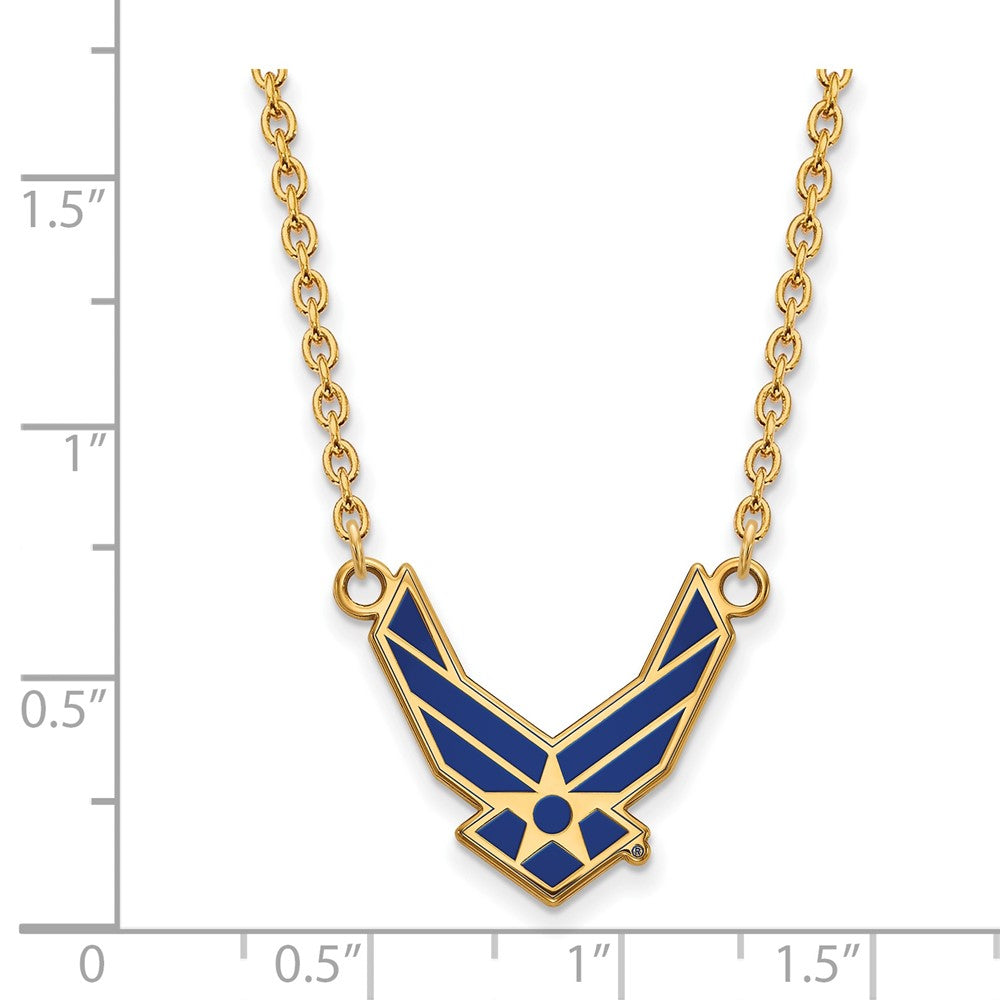 Sterling Silver Gold-plated LogoArt U.S. Air Force Large Enameled Pendant 18 inch Necklace GP015USAF-18